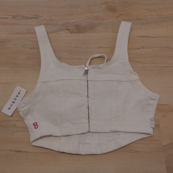 Pacsun Barbie Women XS Top Nikki Zip Up Corset White Denim New - Picture 4 of 12